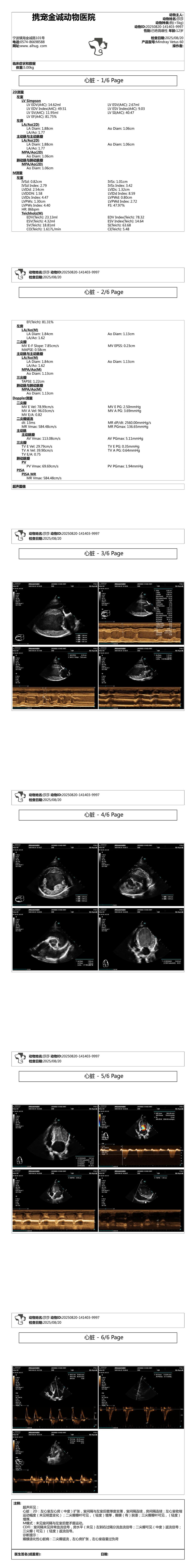 母犬莎莎出具的心脏超声报告解读